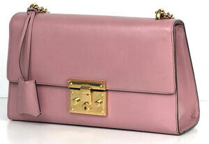 Gucci Padlock Shoulder Bag Medium Pink Calfskin Leather Gold-Tone Hardware S03